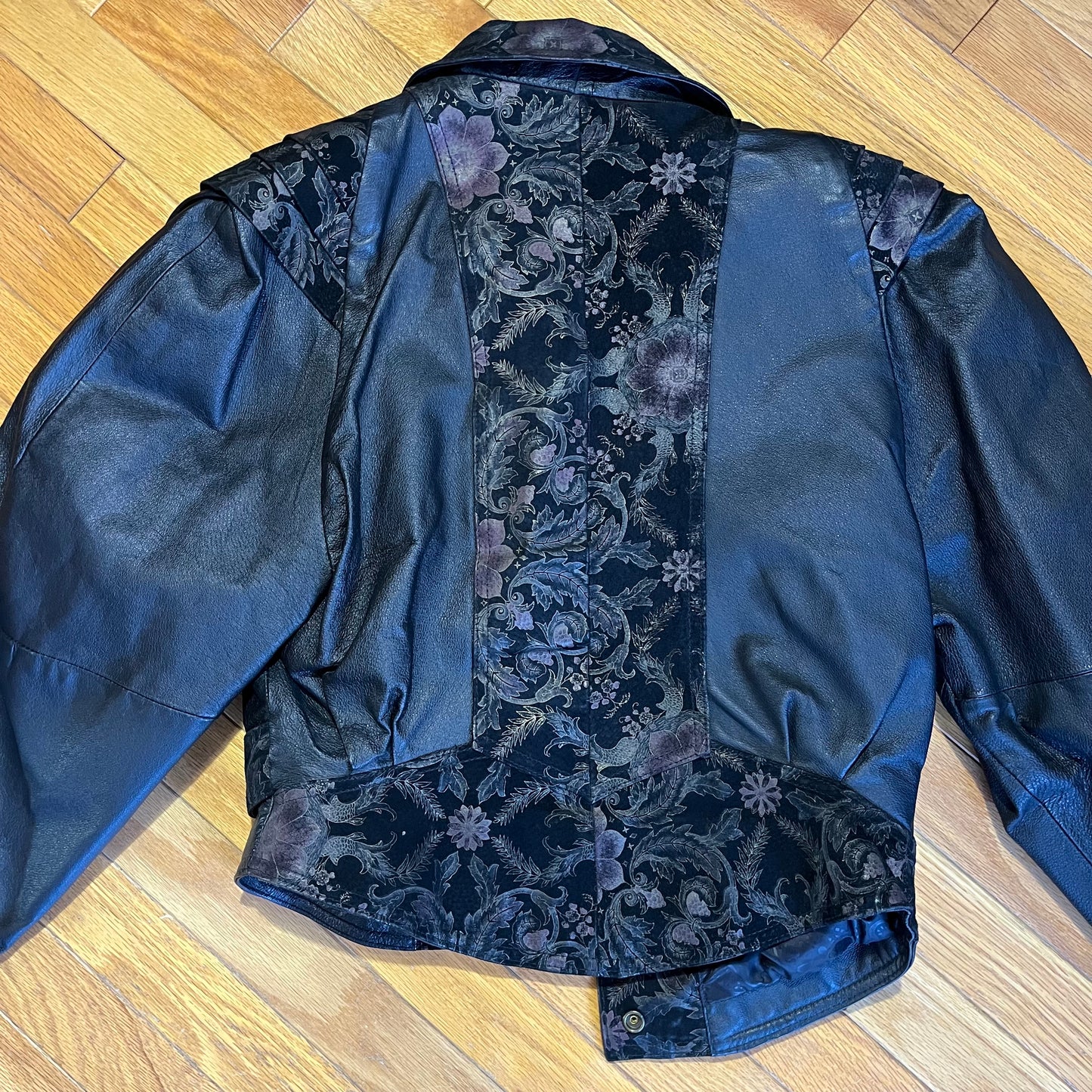 Vintage 90s Leather and Suede Floral Trimmed Jacket