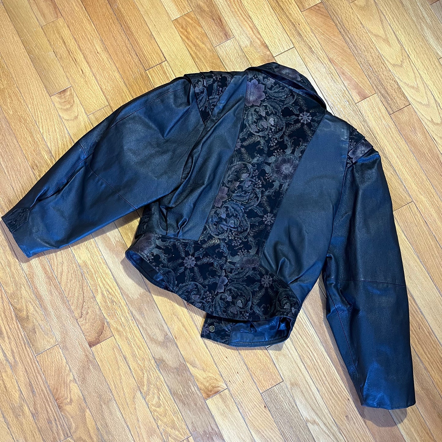 Vintage 90s Leather and Suede Floral Trimmed Jacket