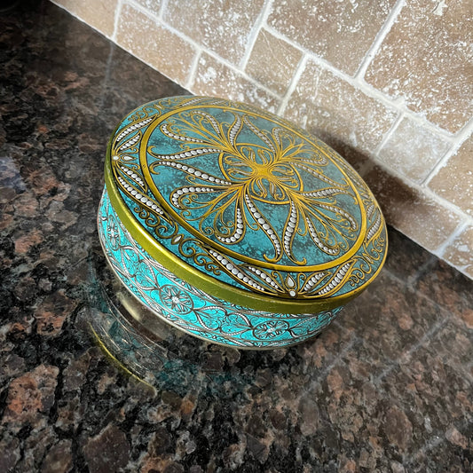Vintage Blue and Gold Daher Decorative Tin