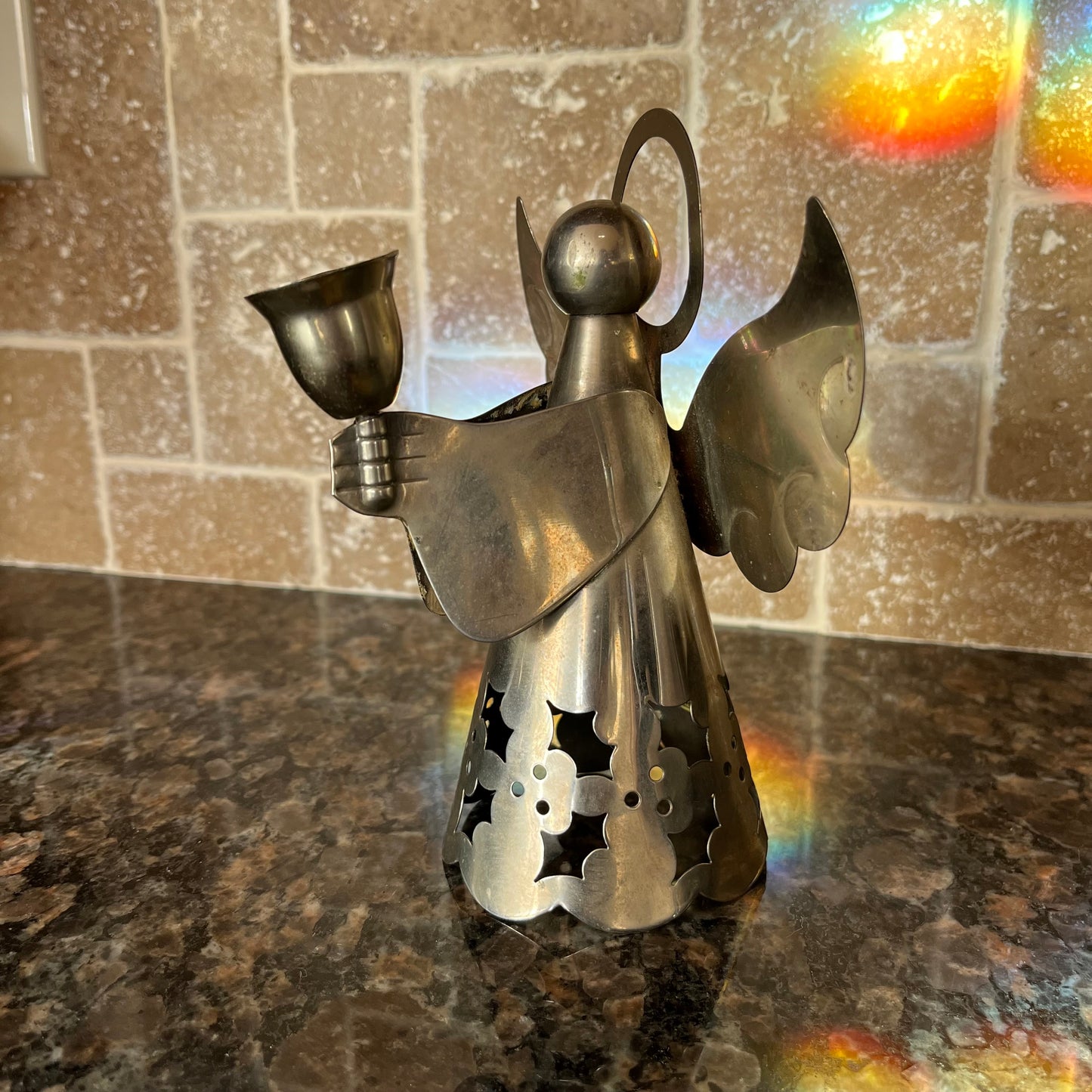 Vintage Metal Angel Candleholder / Tree Topper