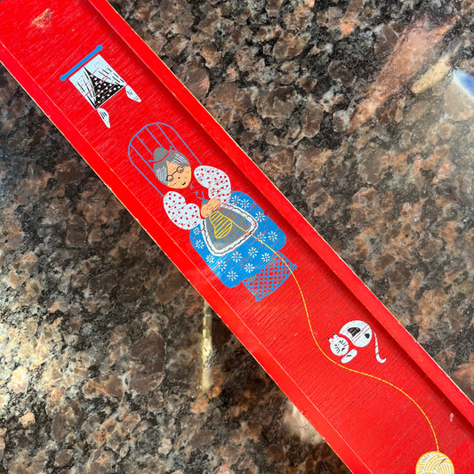 Vintage Hand Painted Knitting Needle Box with Granny and Kitty