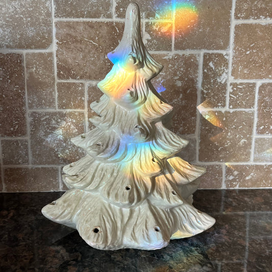 Vintage White Iridescent Ceramic Christmas Tree