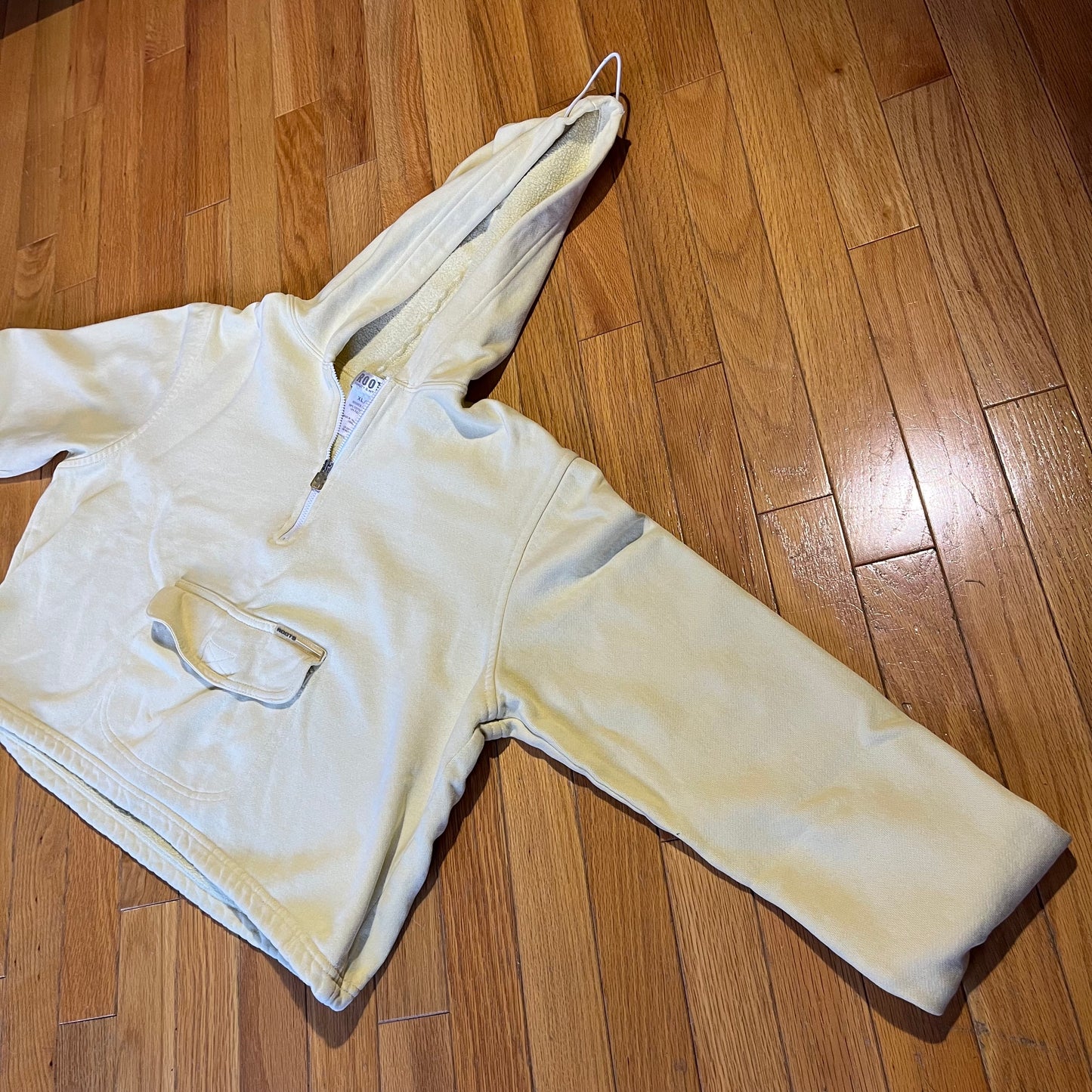 Vintage 90s Cropped Pastel Yellow Roots Hoodie