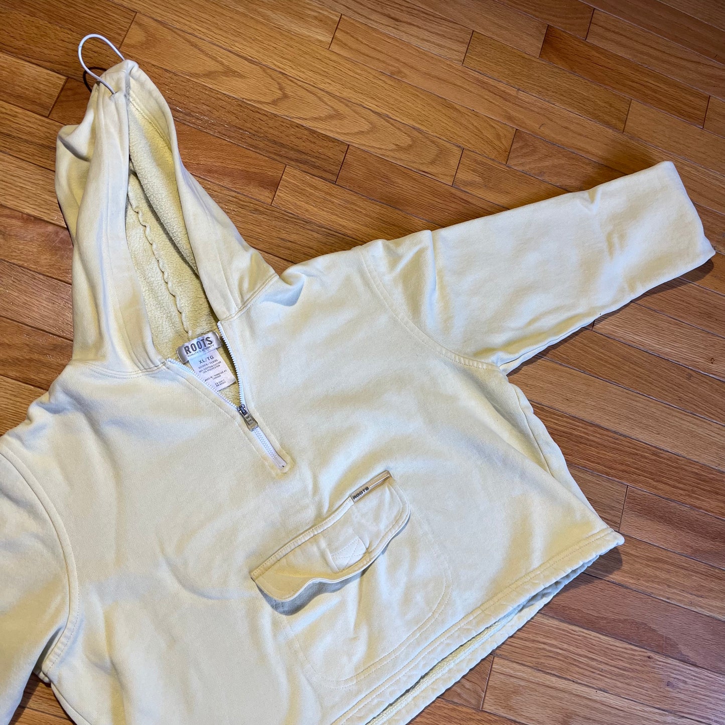 Vintage 90s Cropped Pastel Yellow Roots Hoodie