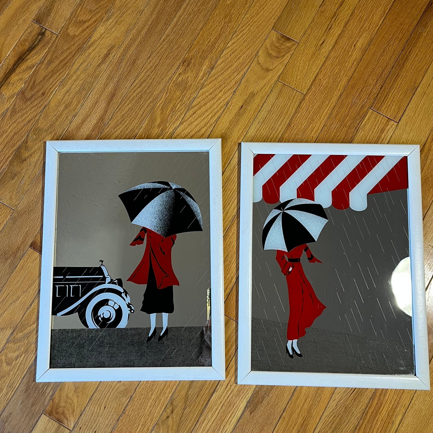 Vintage 80s 'Drops' by Key Deco Street Scene Framed Mirror Pair