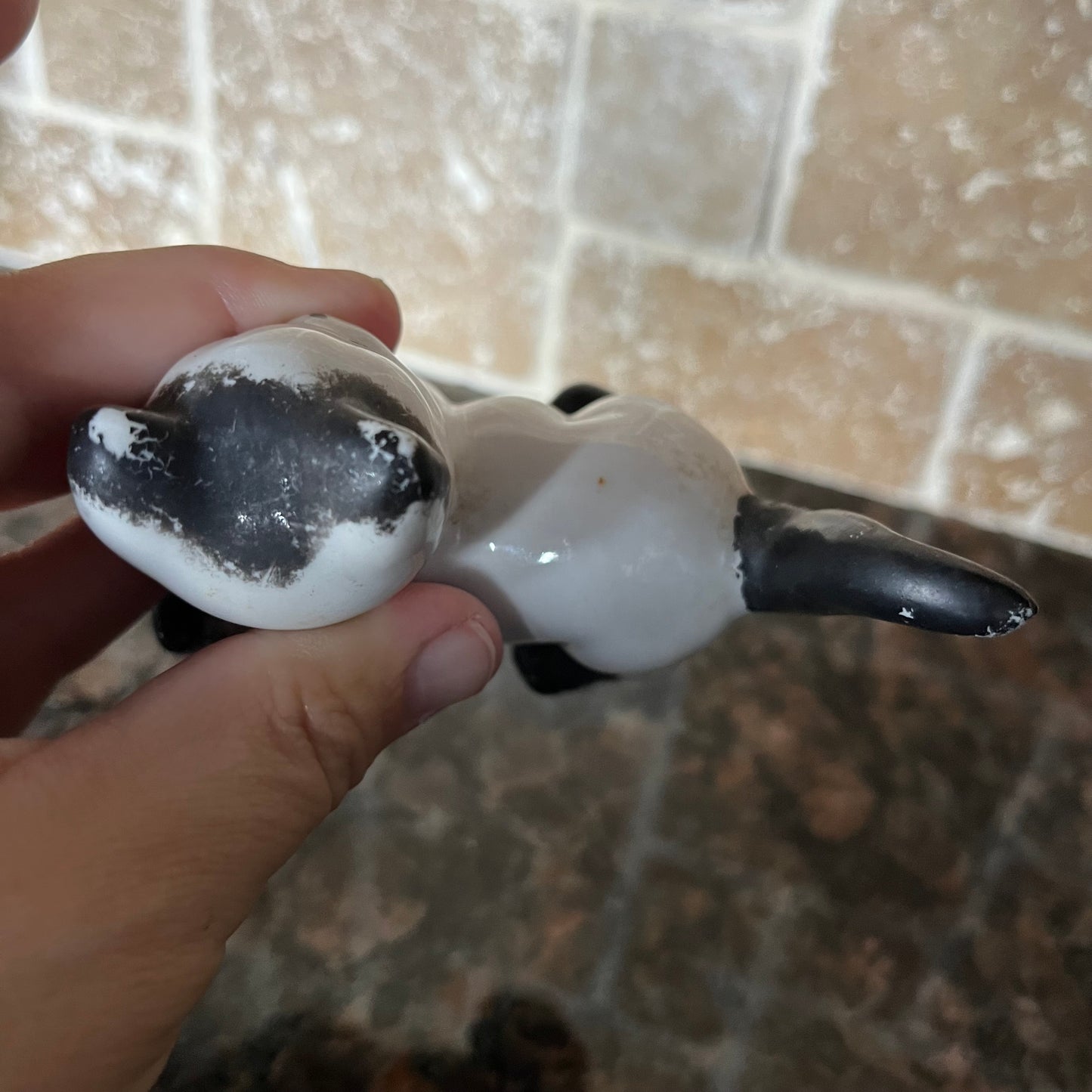 Vintage Small Porcelain Black and White Cat Figurine