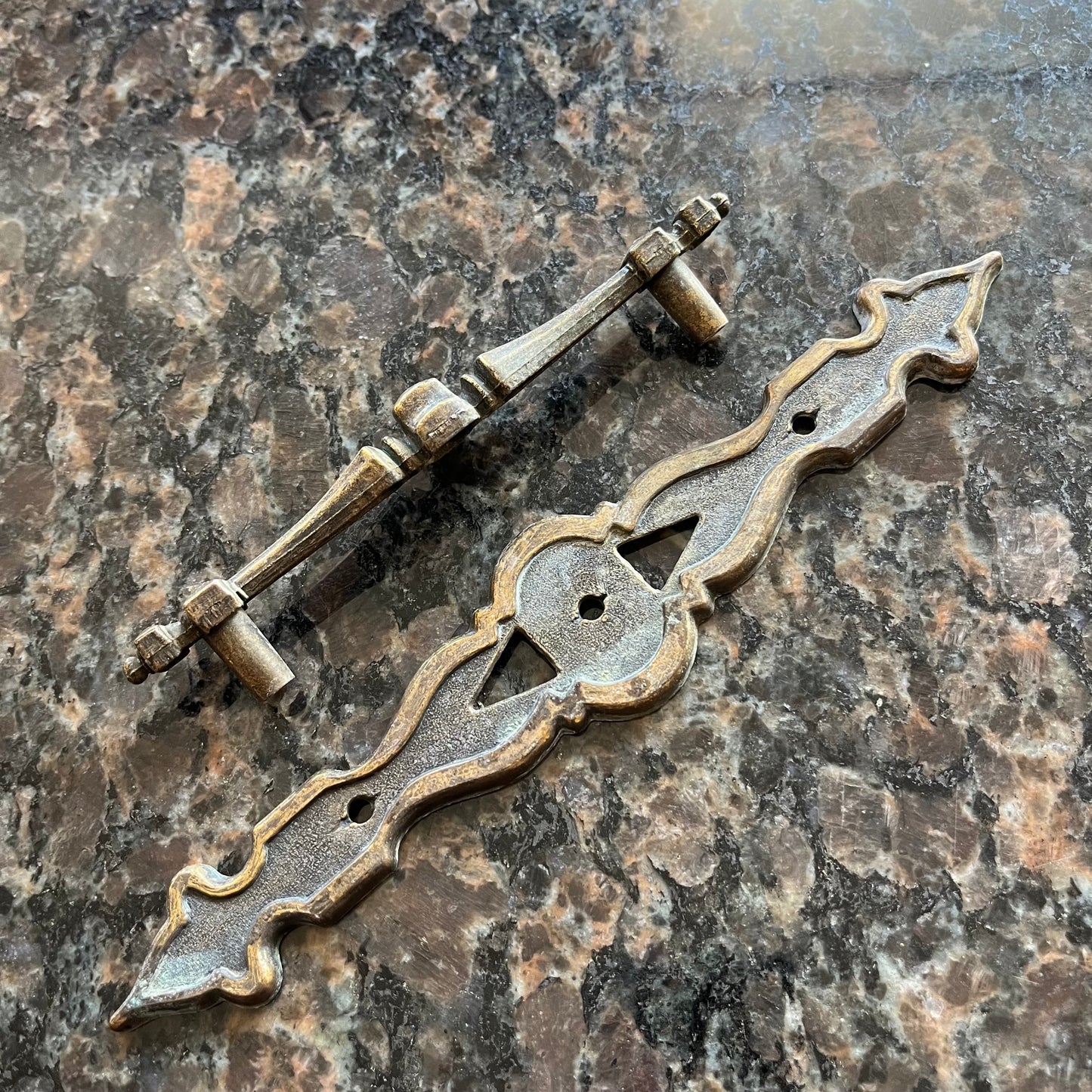 Vintage Amerok Carriage House Metal Pull Handles and Plates