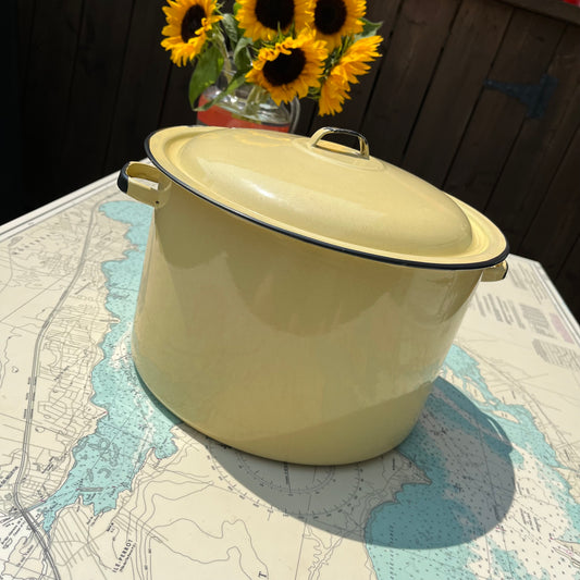 Vintage Yellow Enamelware Stock Pot with Lid