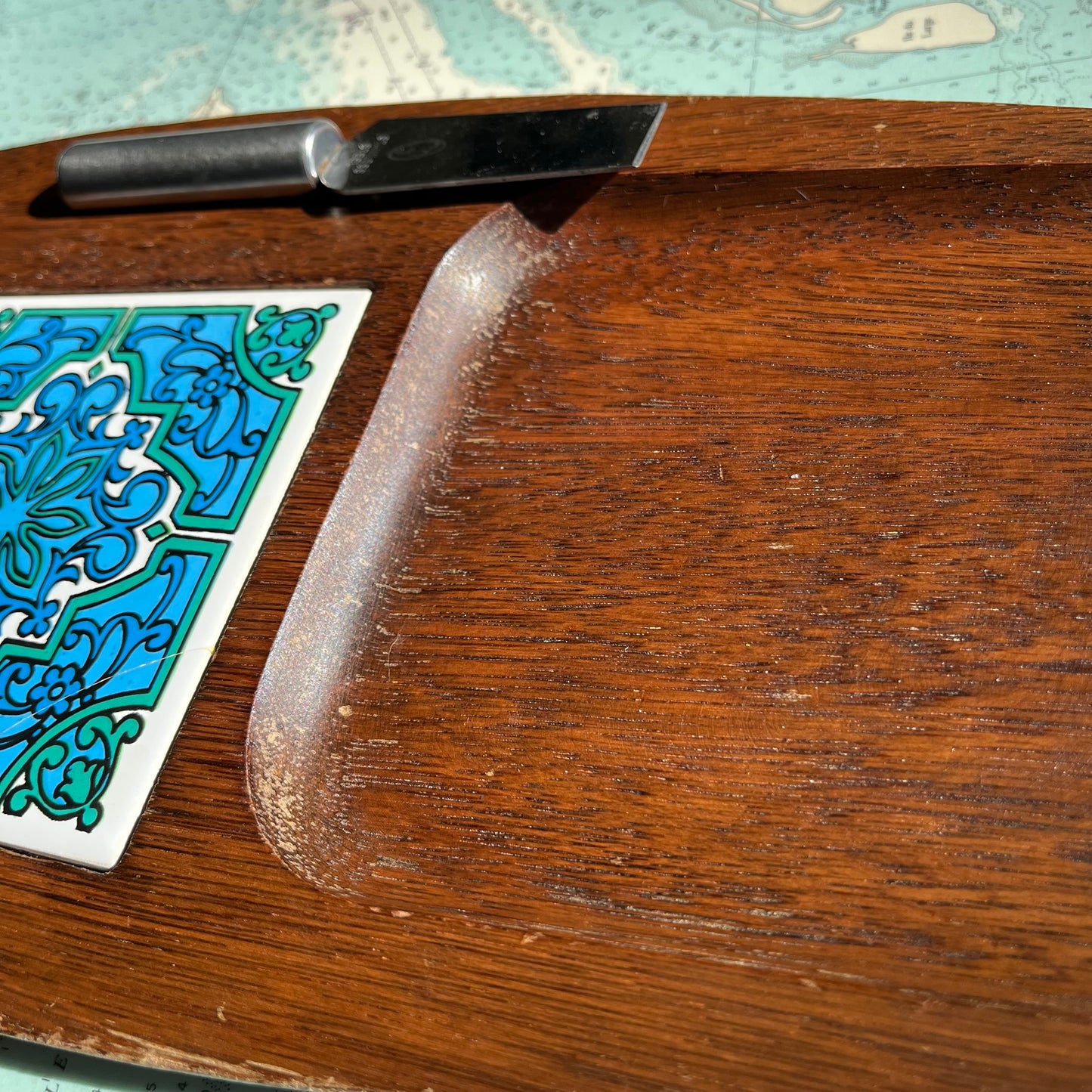 Vintage 70s Imperial Cheeseboard Charcuterie Tray with Knife