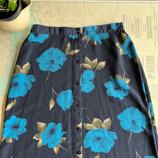 Vintage 90s Penmans Navy and Teal Floral Skirt