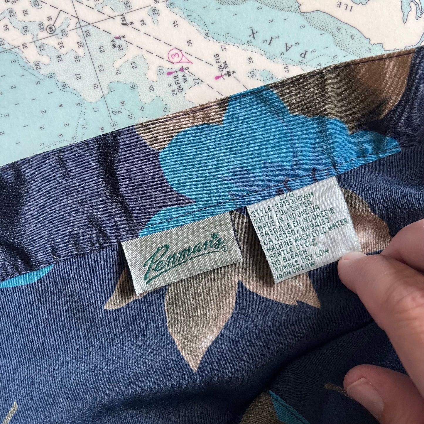 Vintage 90s Penmans Navy and Teal Floral Skirt