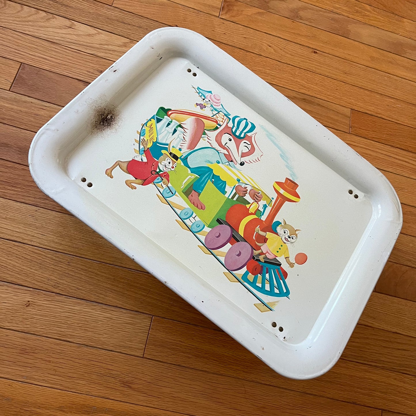 Vintage 60s Metal Fox Train TV Tray / Lap Tray
