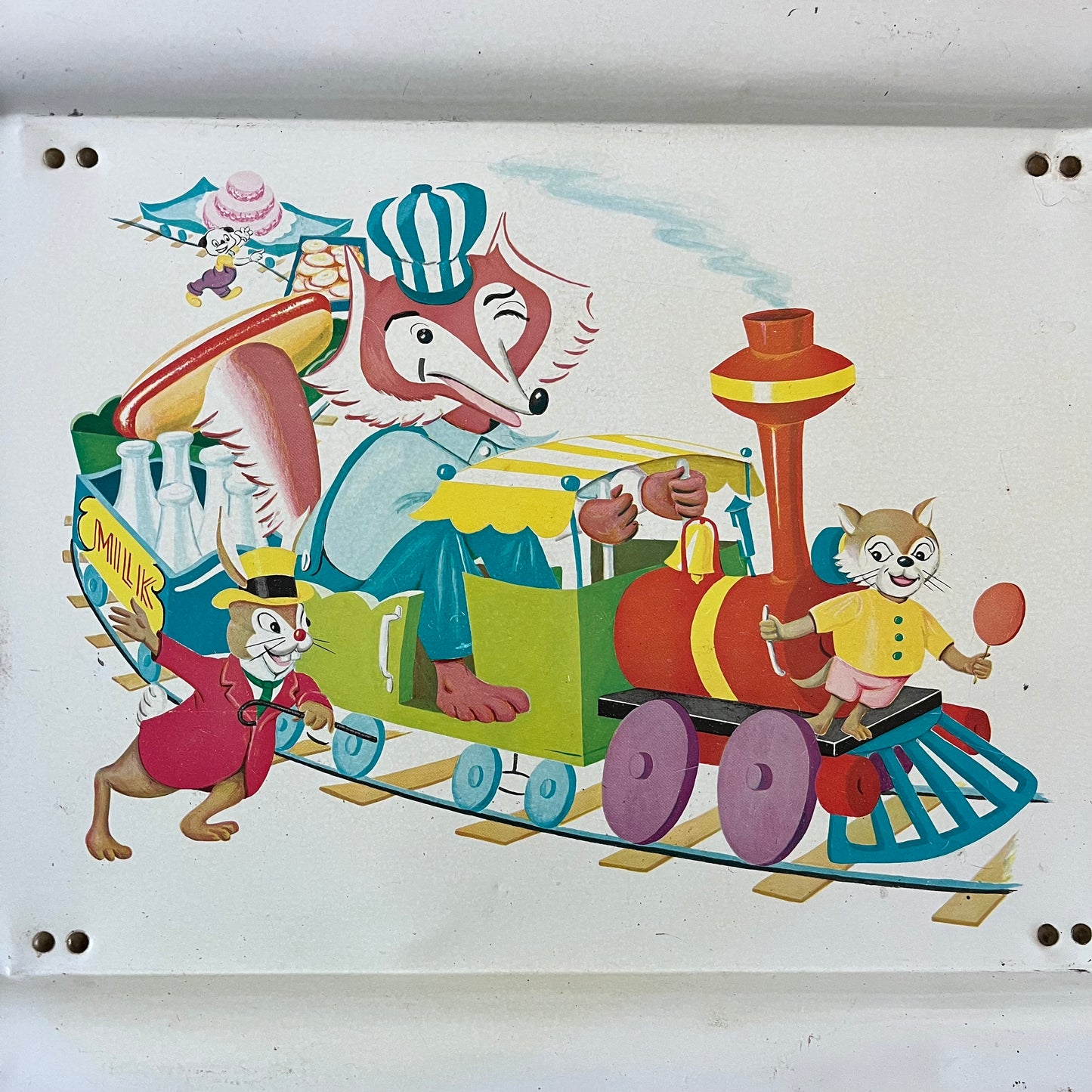 Vintage 60s Metal Fox Train TV Tray / Lap Tray
