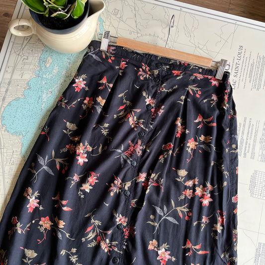 Vintage 90s Dark Floral Cotton Ginny Skirt