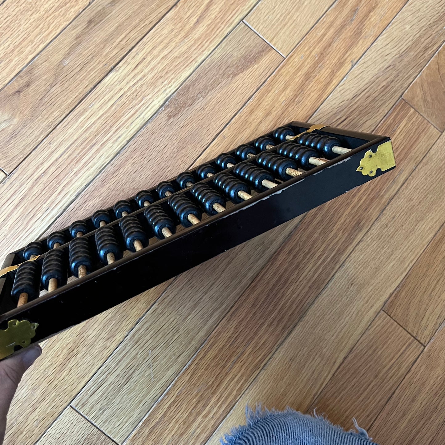 Vintage Black Wood Abacus with Gold Details " He Hua Pai "