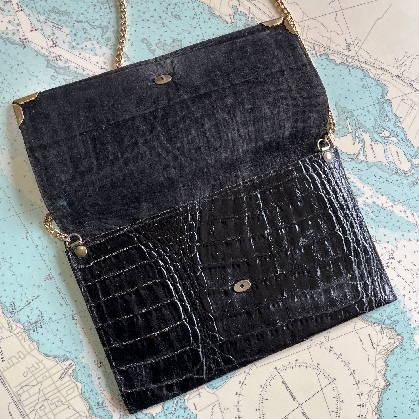 Vintage Snakeskin Bag with Gold Chain Strap