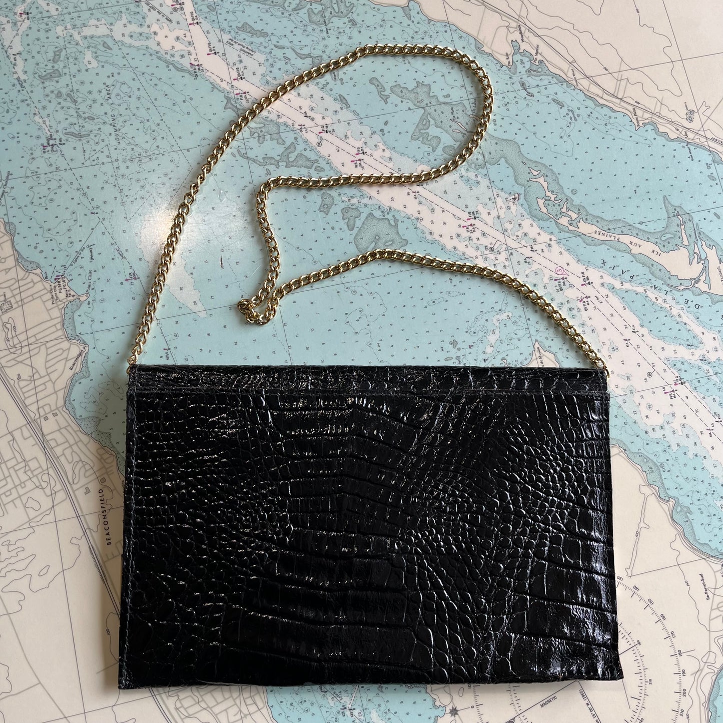 Vintage Snakeskin Bag with Gold Chain Strap