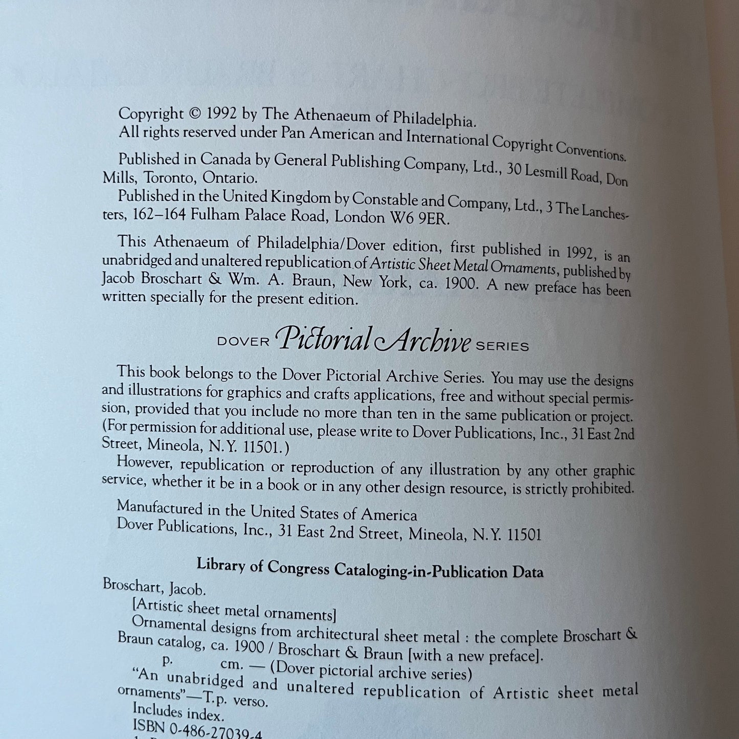 Vintage 1992 Ornamental Designs From Architectural Sheet Metal