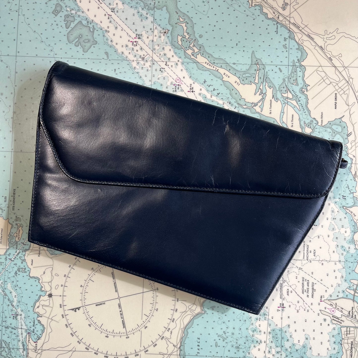 Vintage 80s Navy Vinyl Angular Purse