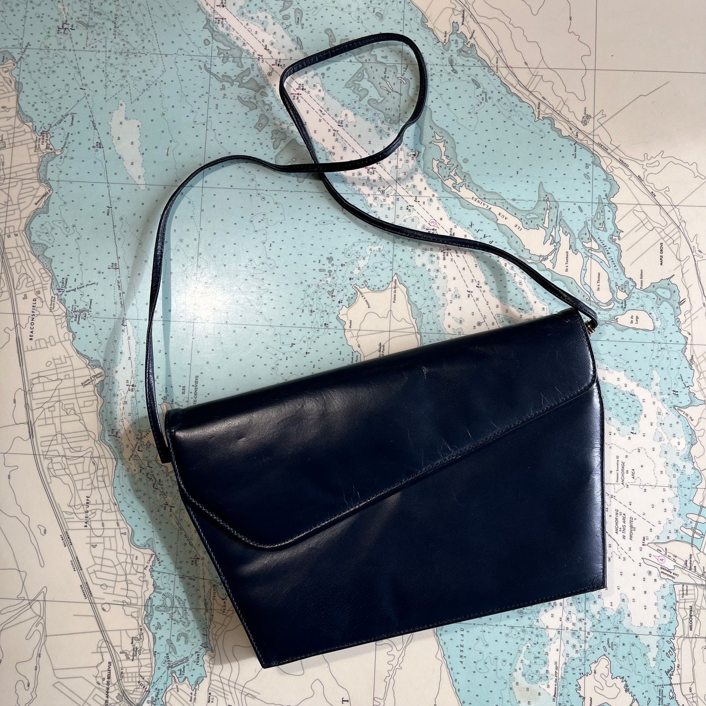 Vintage 80s Navy Vinyl Angular Purse