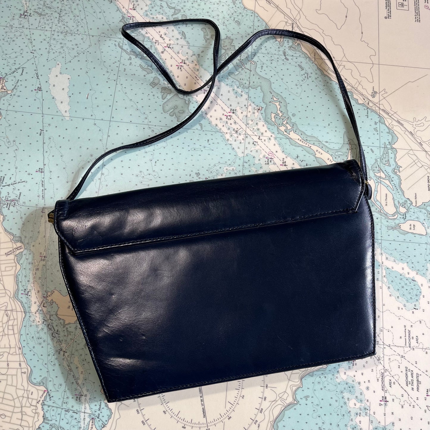 Vintage 80s Navy Vinyl Angular Purse