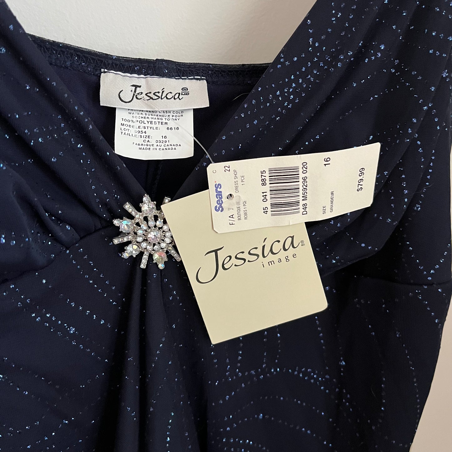 Vintage Blue Sparkly Jessica Dress with Star Brooch NWT