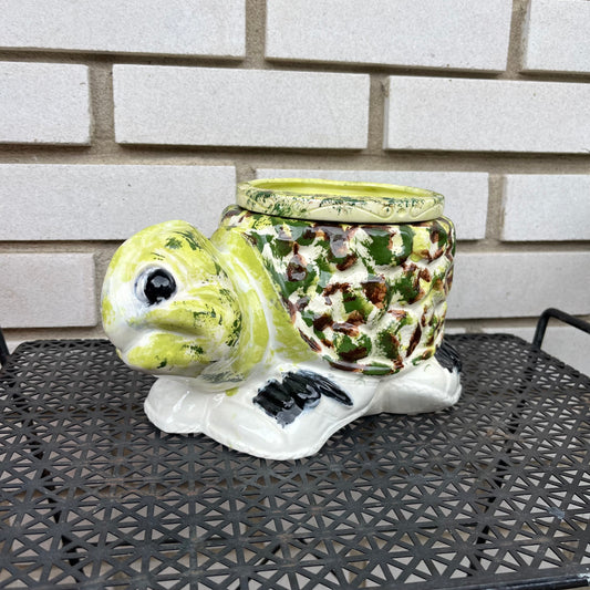 Vintage 70s Hand Painted Ceramic Turtle Planter