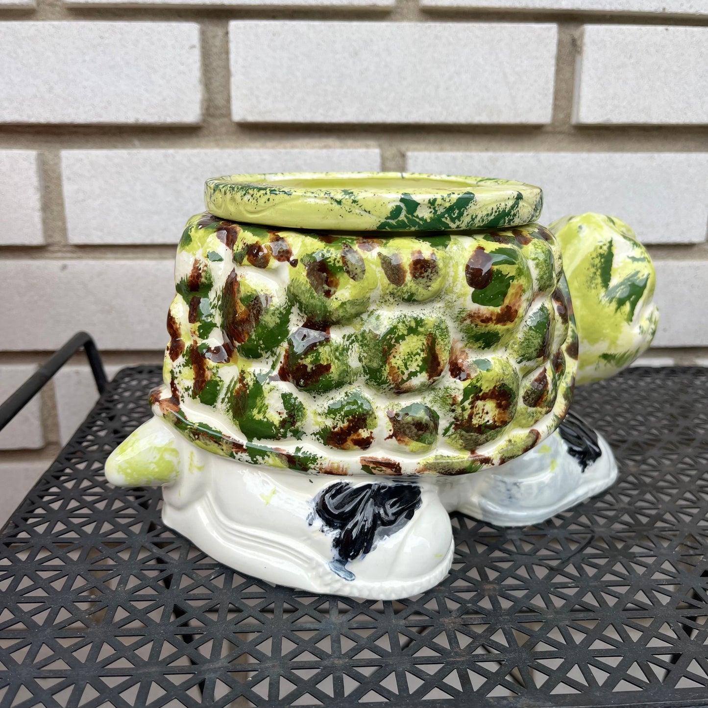 Vintage 70s Hand Painted Ceramic Turtle Planter