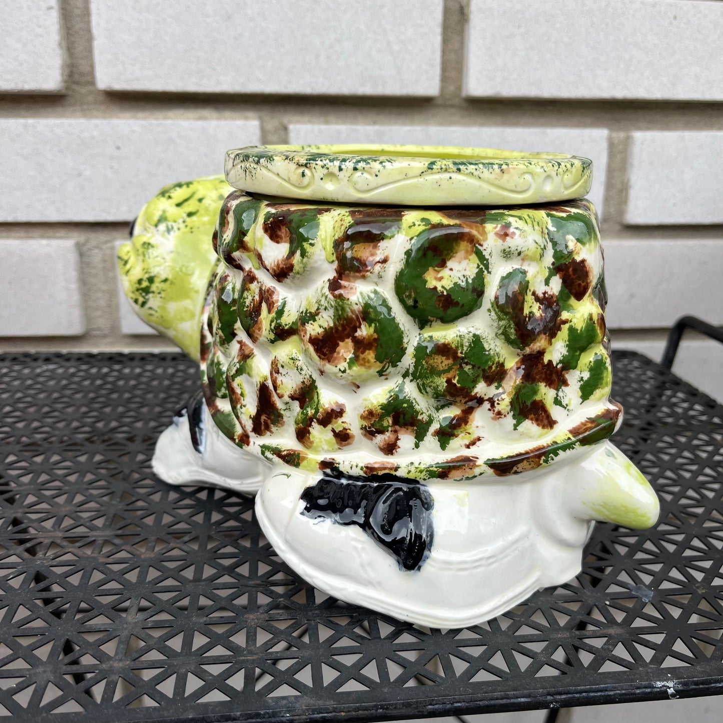 Vintage 70s Hand Painted Ceramic Turtle Planter