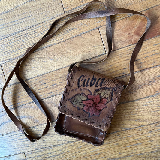 Vintage Leather Cuba Floral Tooled Purse