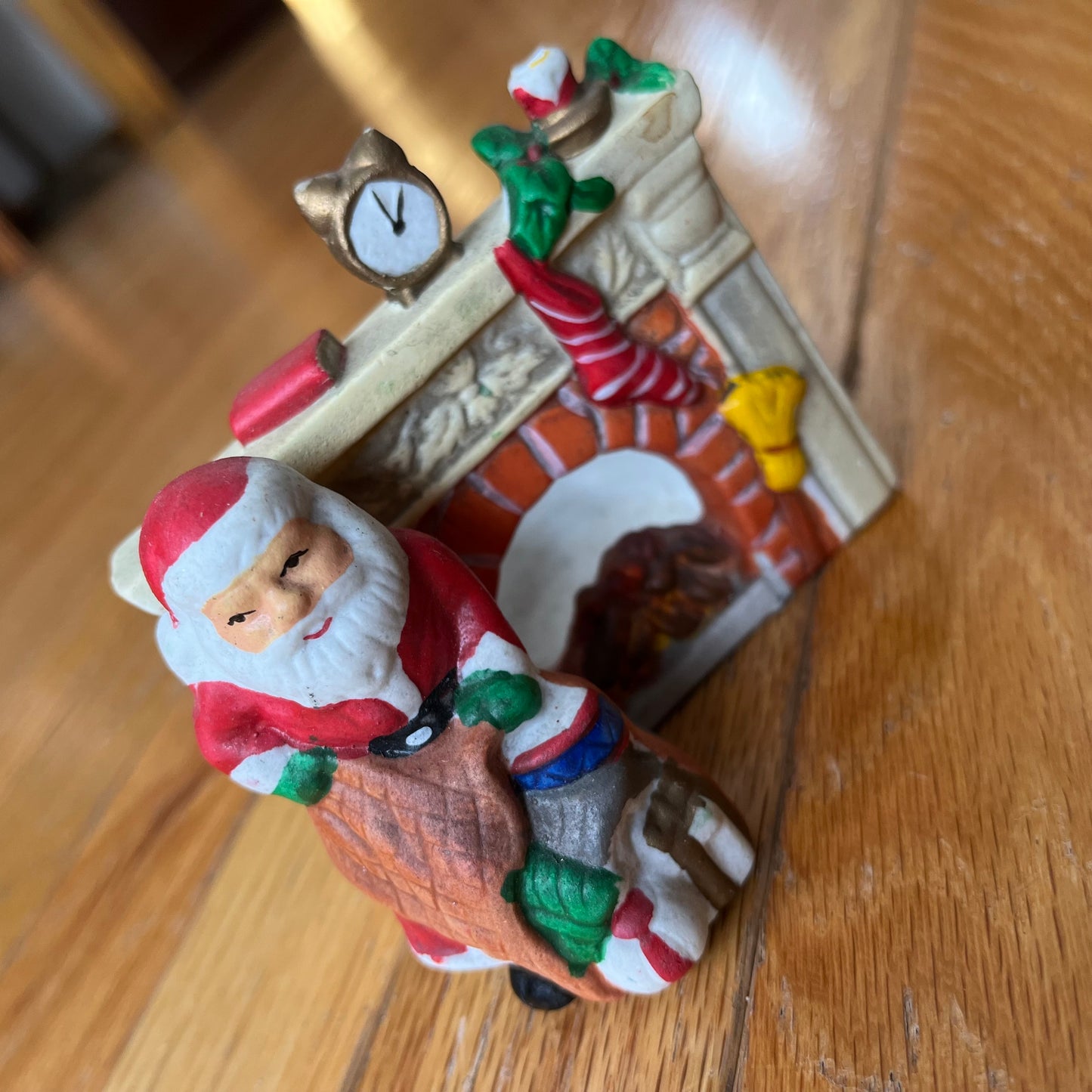 Vintage Ceramic Santa at Fireplace Candle Holder