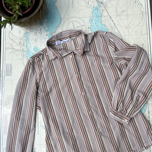 Vintage Personal Striped Button Up Blouse