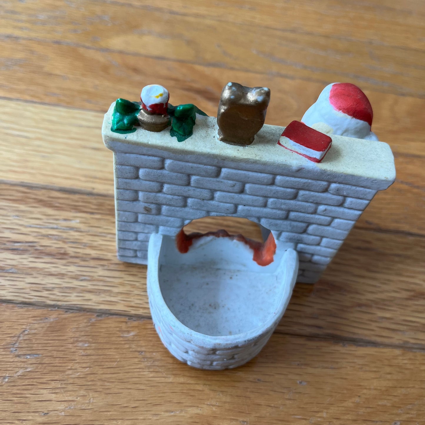 Vintage Ceramic Santa at Fireplace Candle Holder