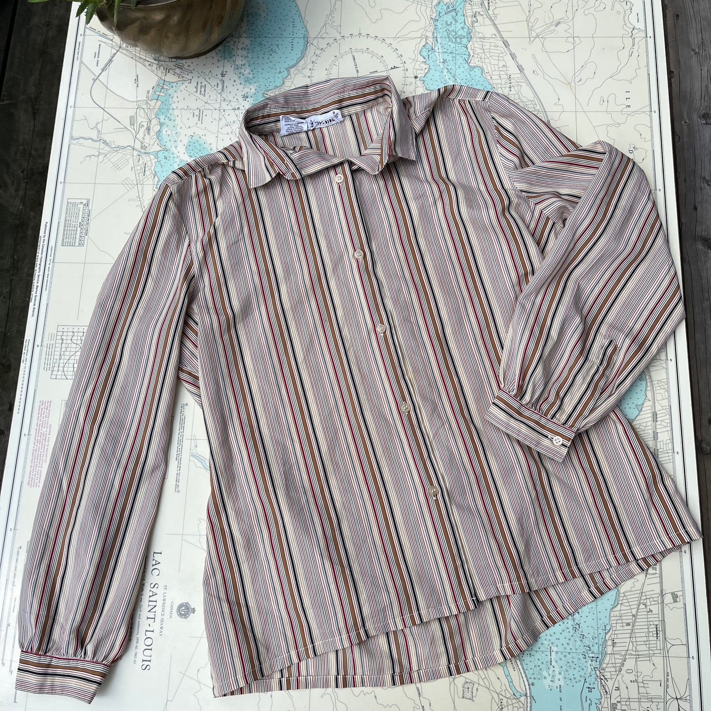 Vintage Personal Striped Button Up Blouse