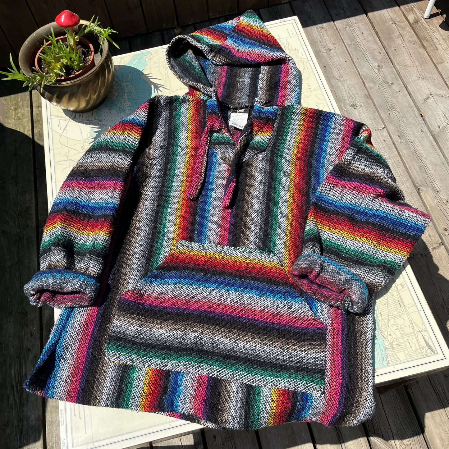 Retro Rainbow Striped Baja Hoodie XXL