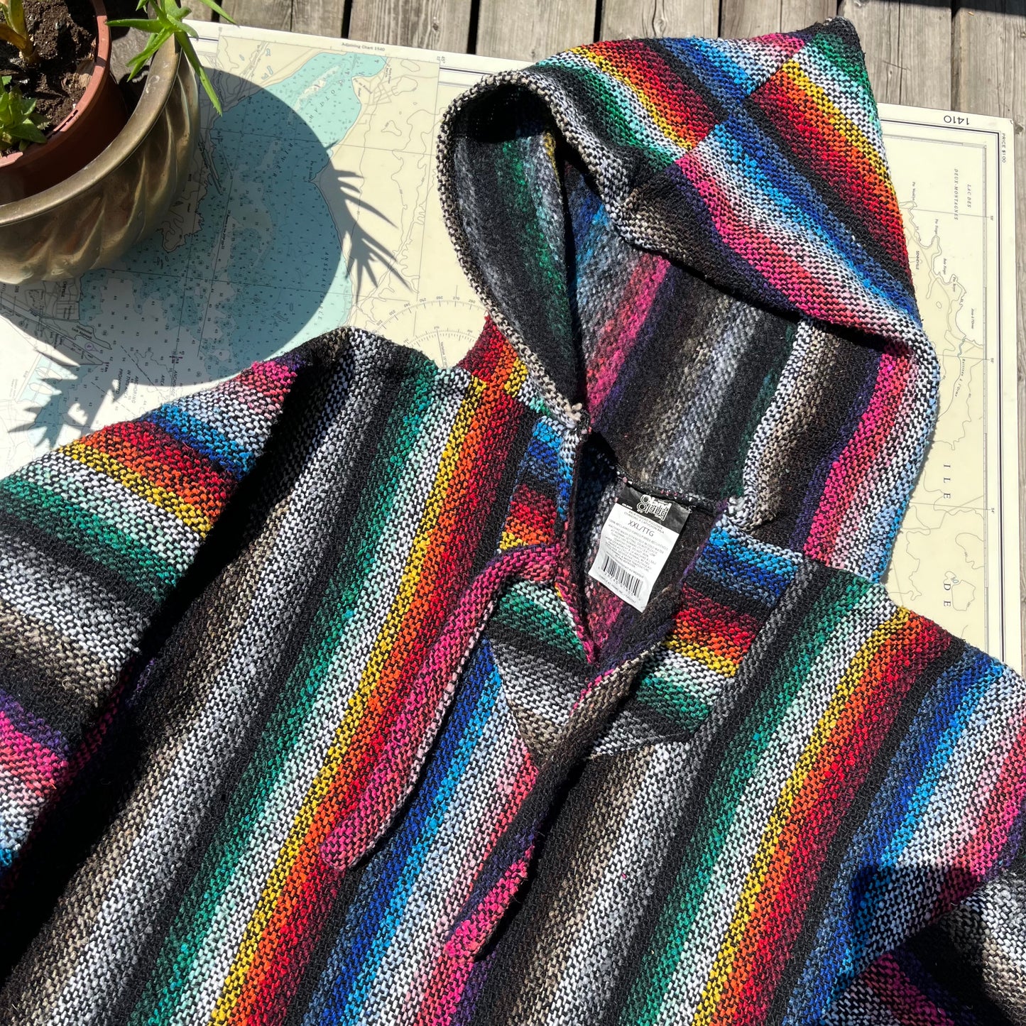 Retro Rainbow Striped Baja Hoodie XXL