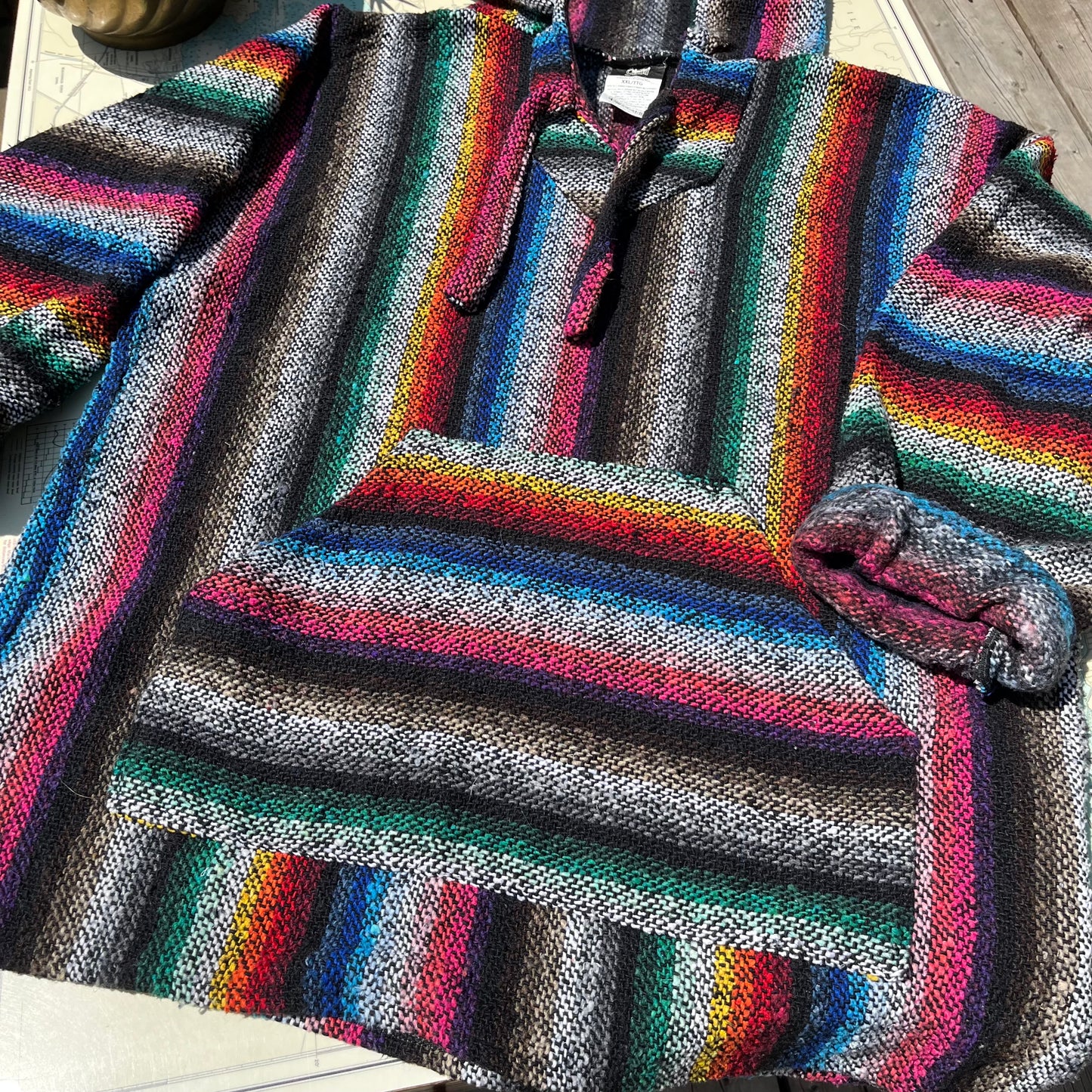 Retro Rainbow Striped Baja Hoodie XXL