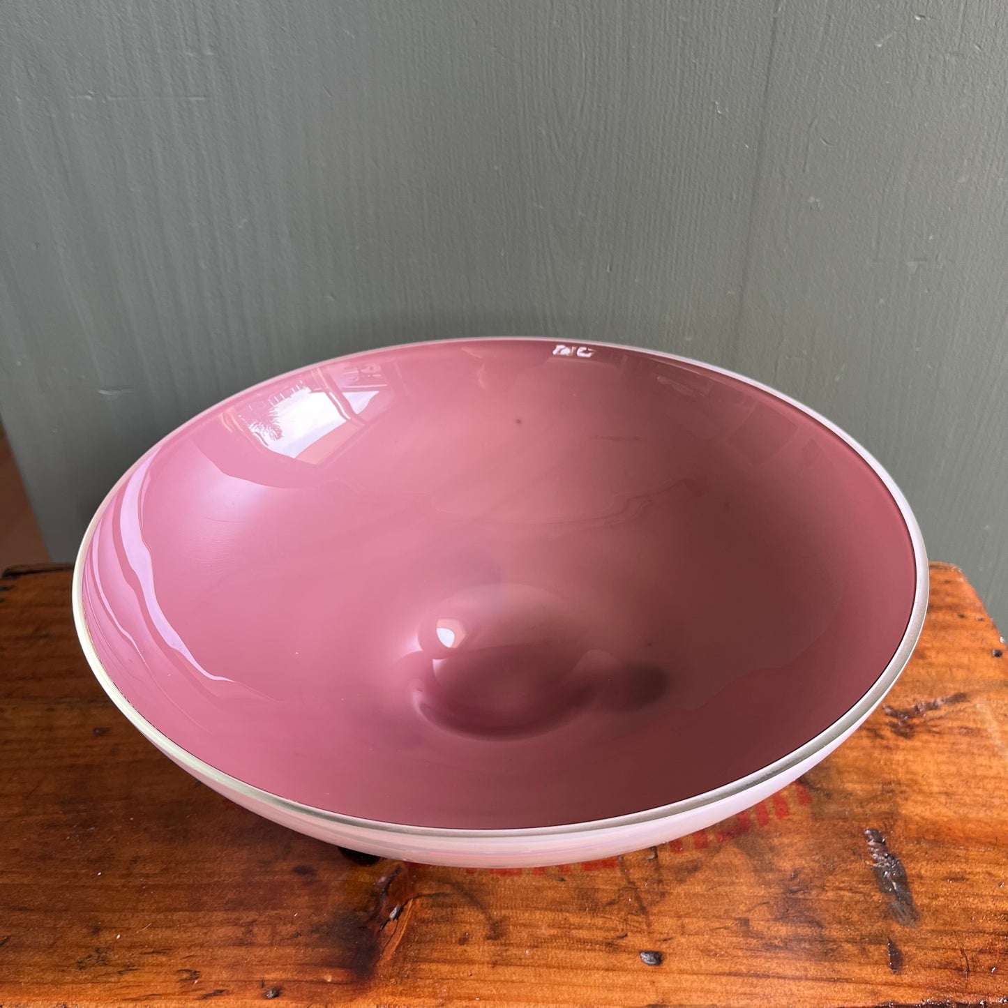 Vintage Pink and White Two Tone Footed Glass Bowl