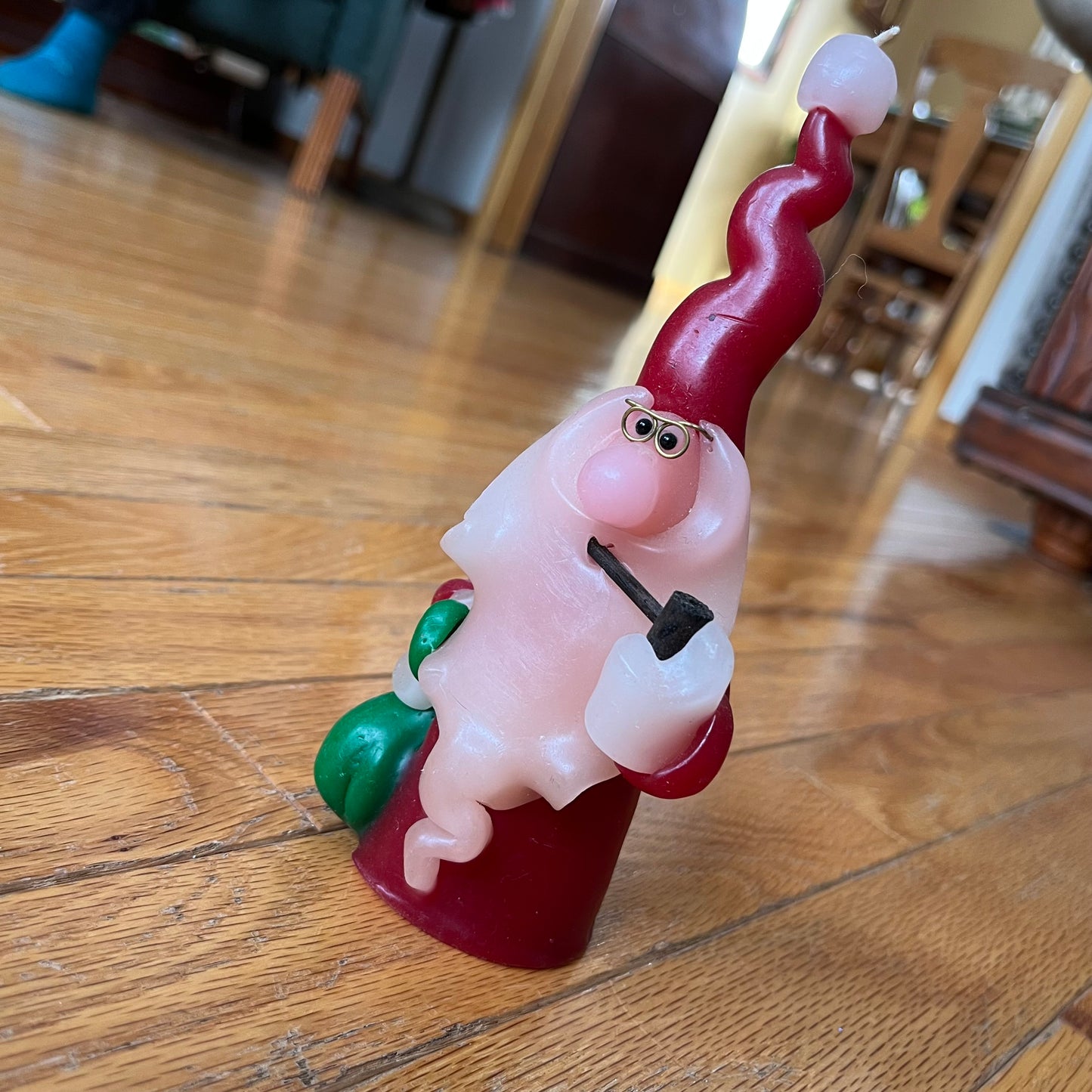 Vintage Northern Lights Santa Candle with Pipe and Glasses