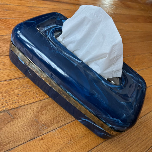 Vintage 90s Navy Blue Marbelled Plastic Tissue Box Cover