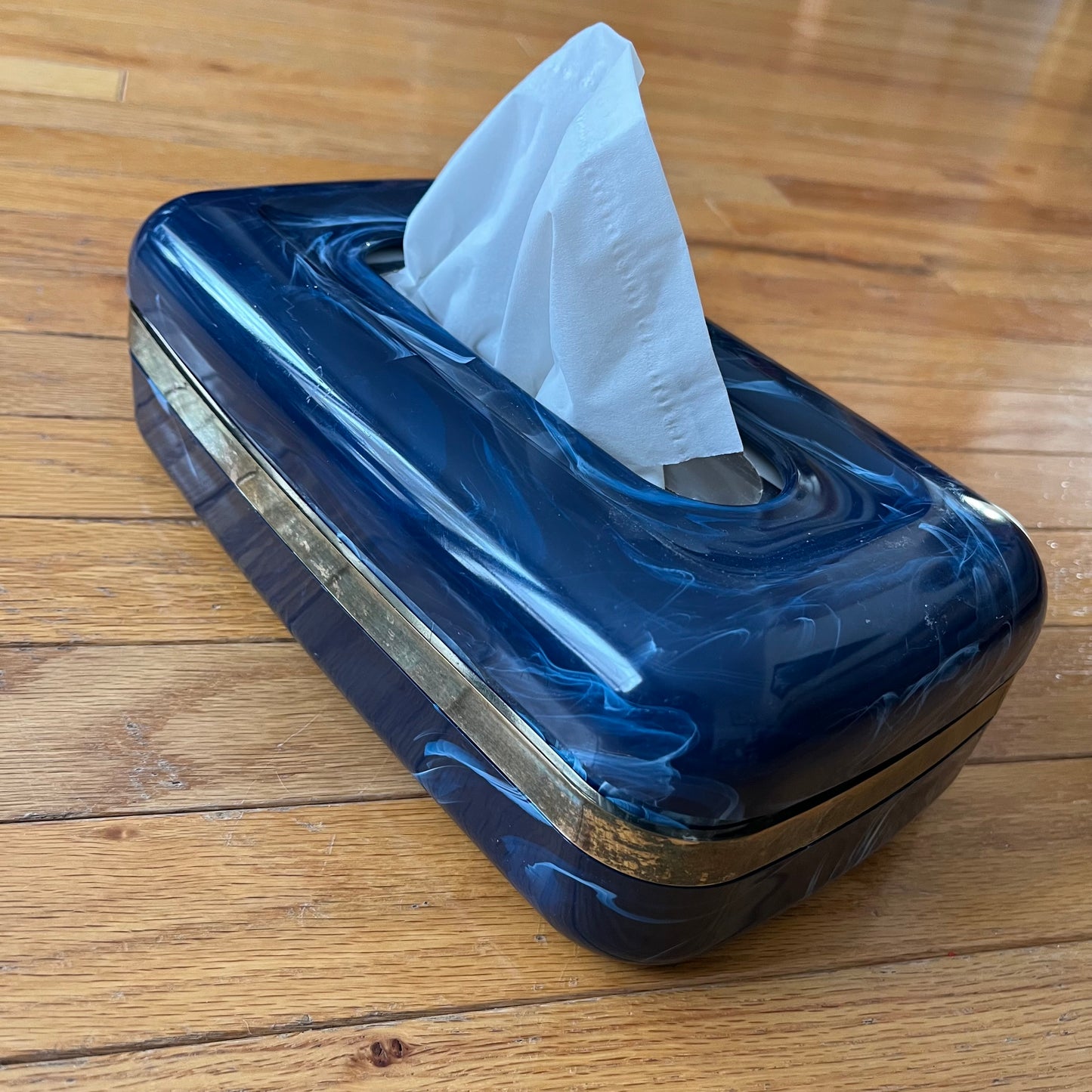 Vintage 90s Navy Blue Marbelled Plastic Tissue Box Cover