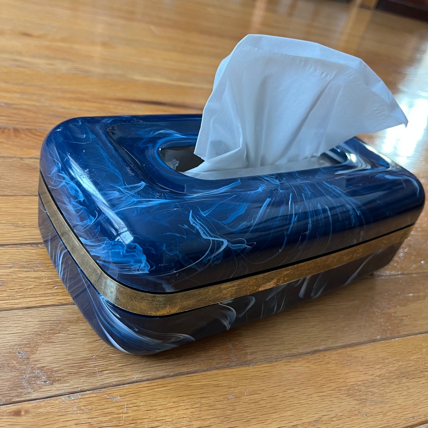 Vintage 90s Navy Blue Marbelled Plastic Tissue Box Cover