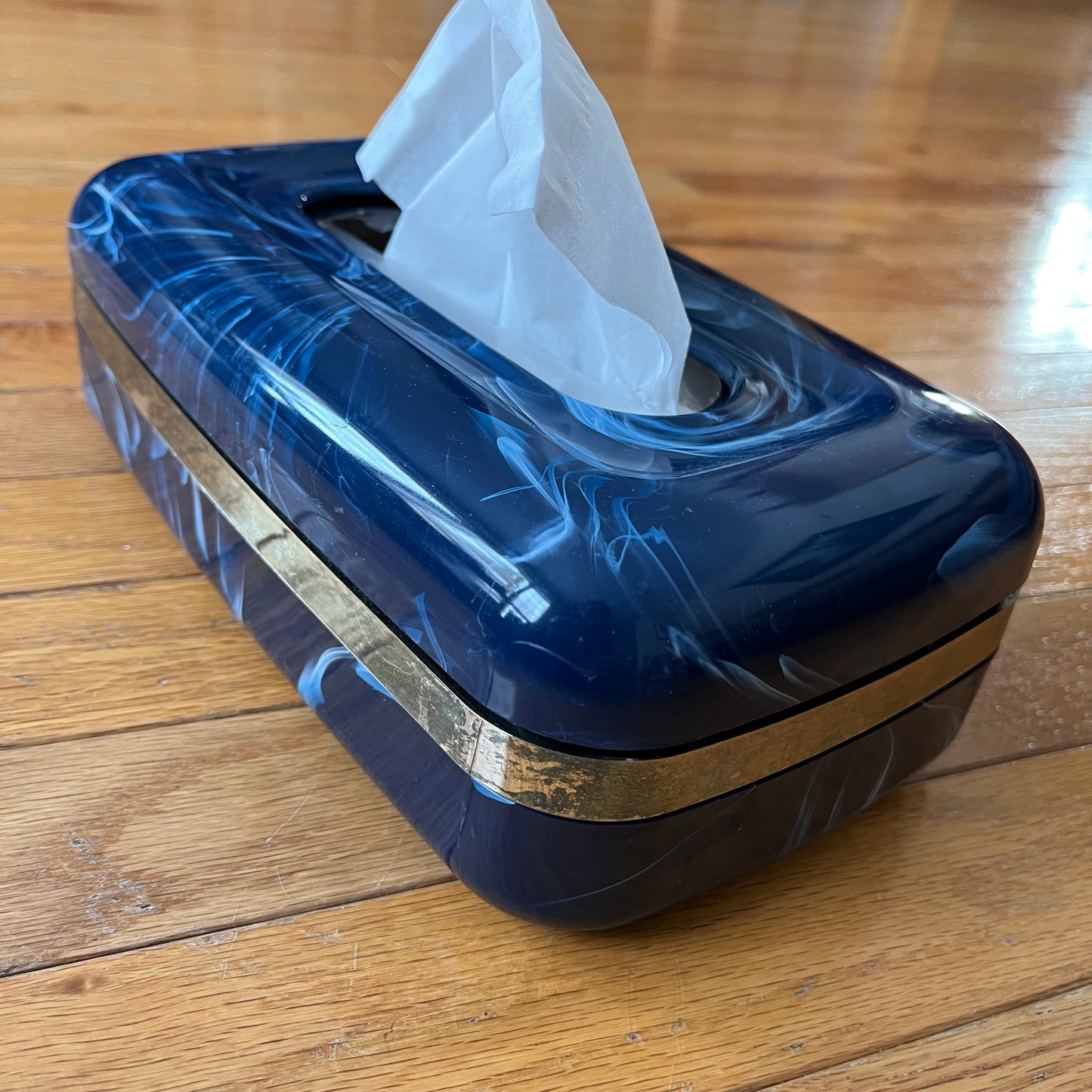 Vintage 90s Navy Blue Marbelled Plastic Tissue Box Cover