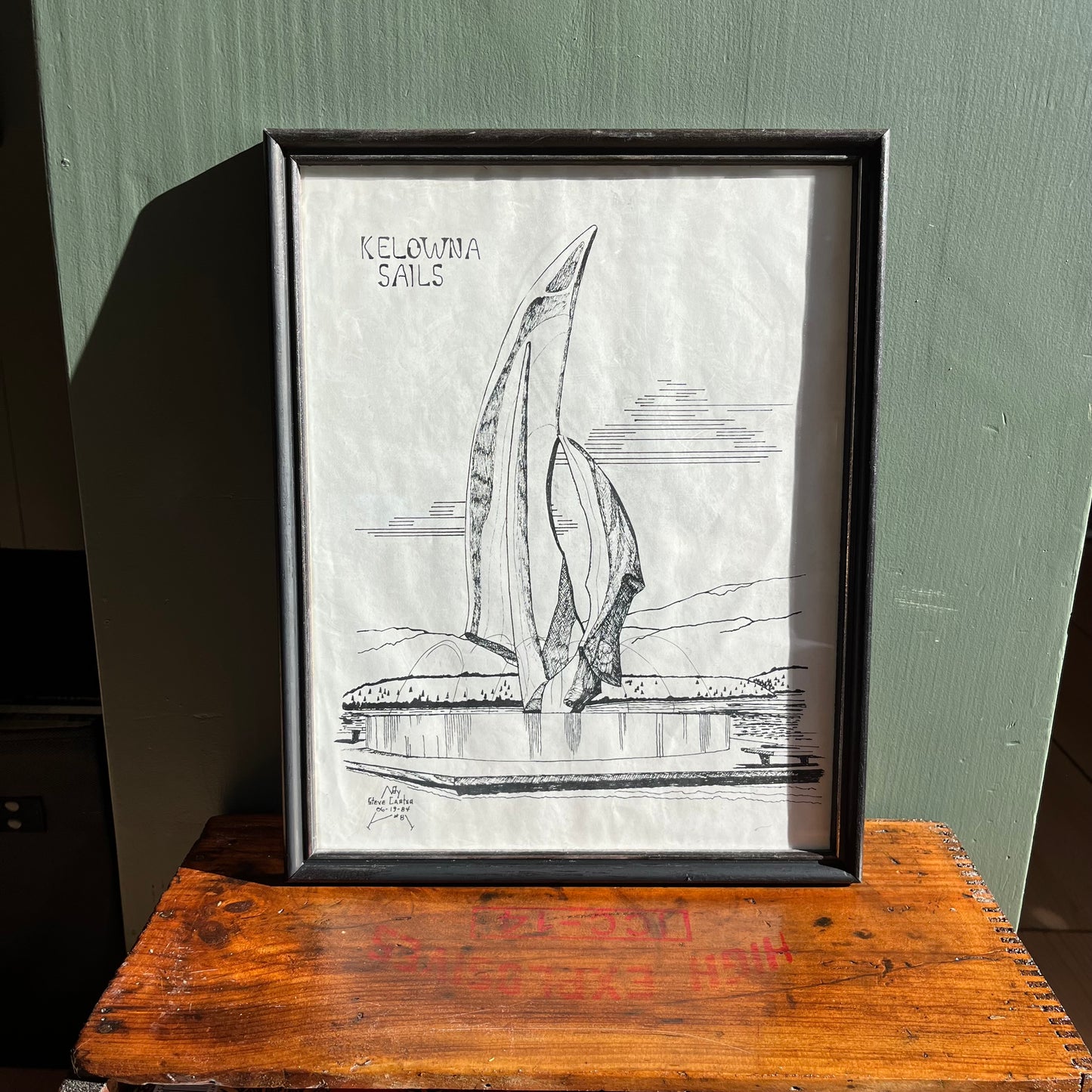 Vintage 1984 Kelowna Sails Framed Pen and Ink Drawing