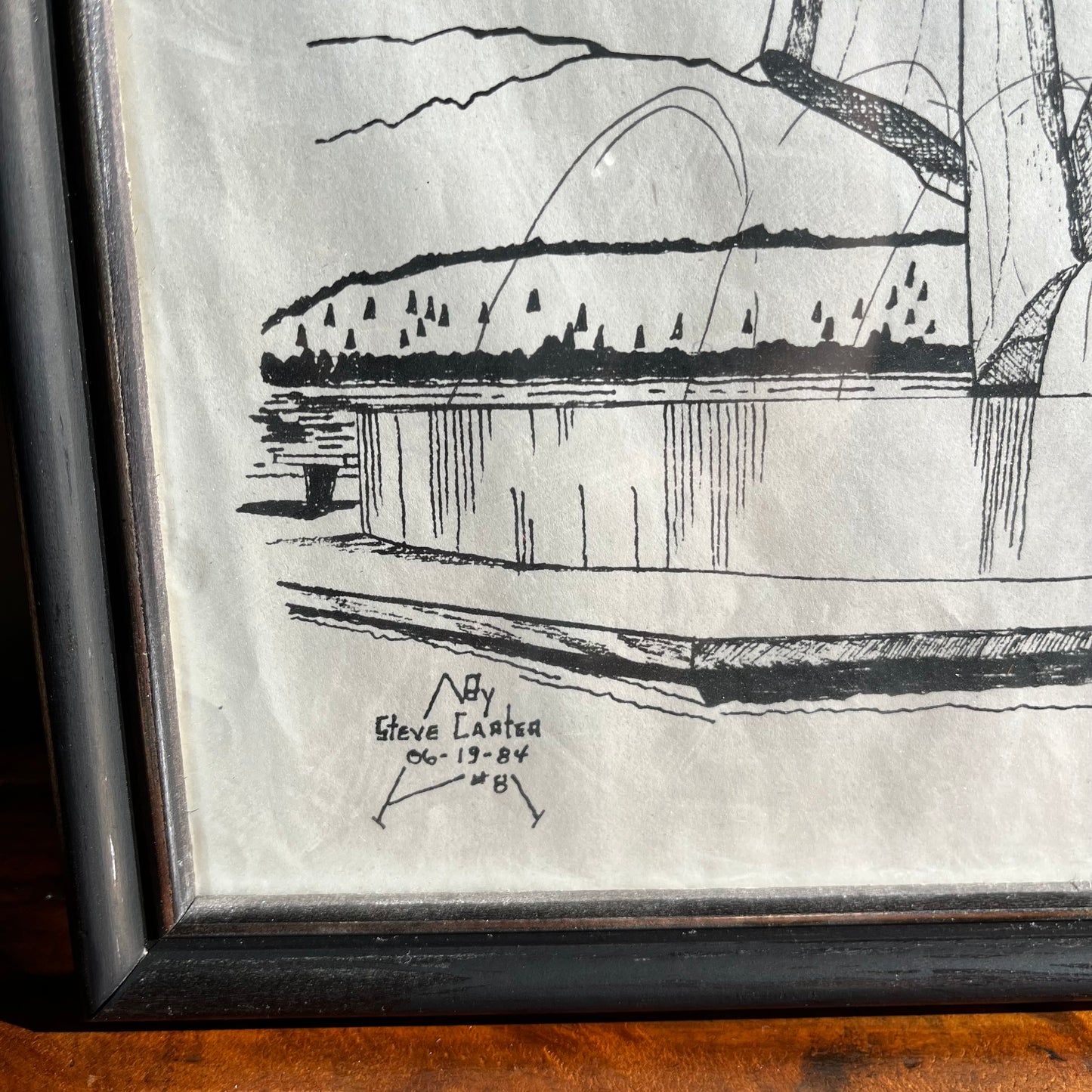 Vintage 1984 Kelowna Sails Framed Pen and Ink Drawing