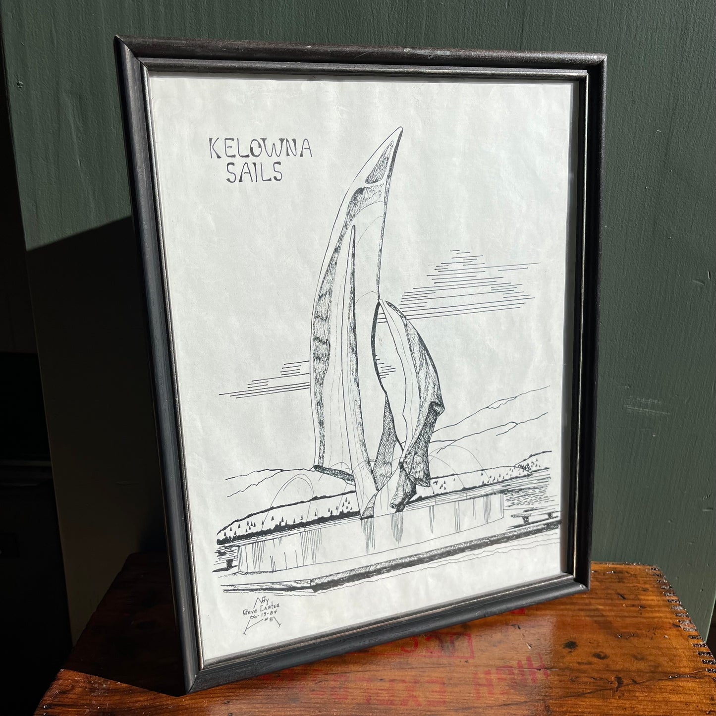 Vintage 1984 Kelowna Sails Framed Pen and Ink Drawing