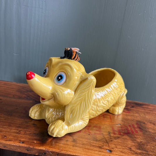 Vintage 60s Japan Dog Planter with Bee