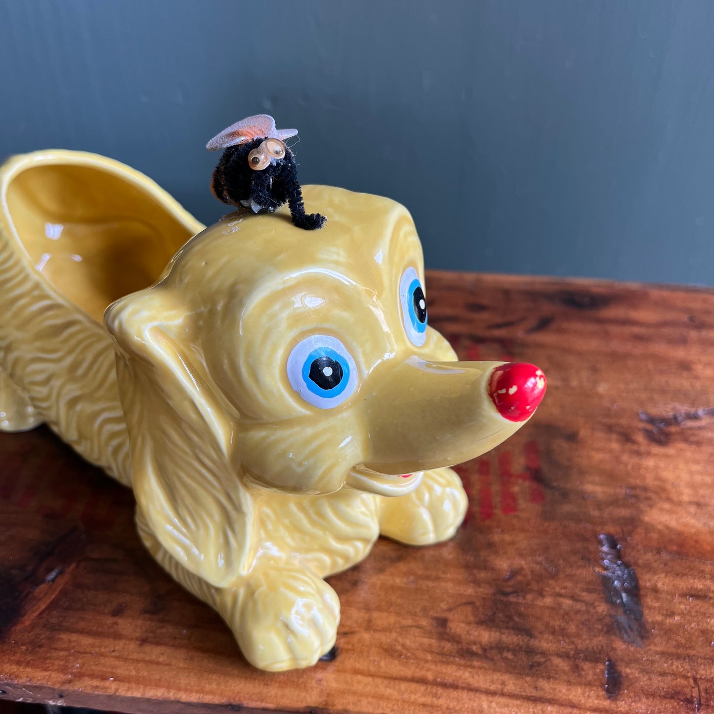 Vintage 60s Japan Dog Planter with Bee