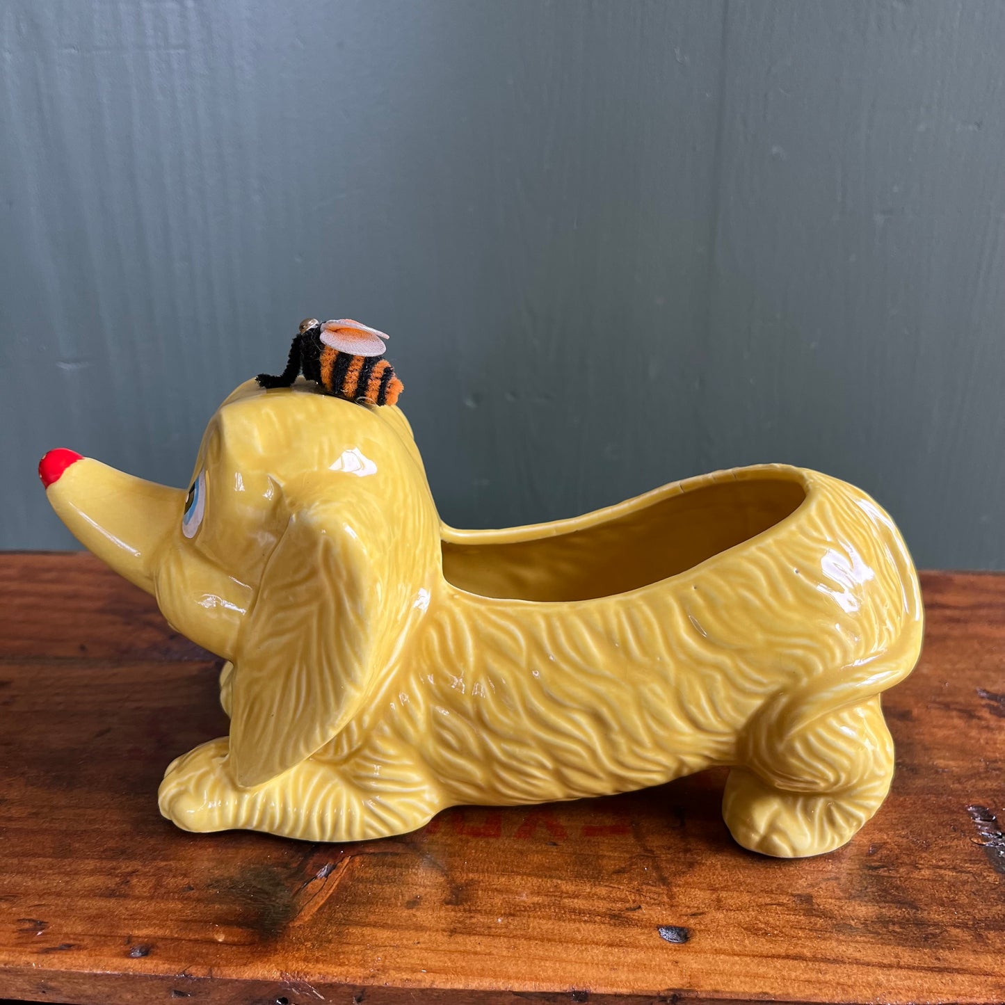 Vintage 60s Japan Dog Planter with Bee