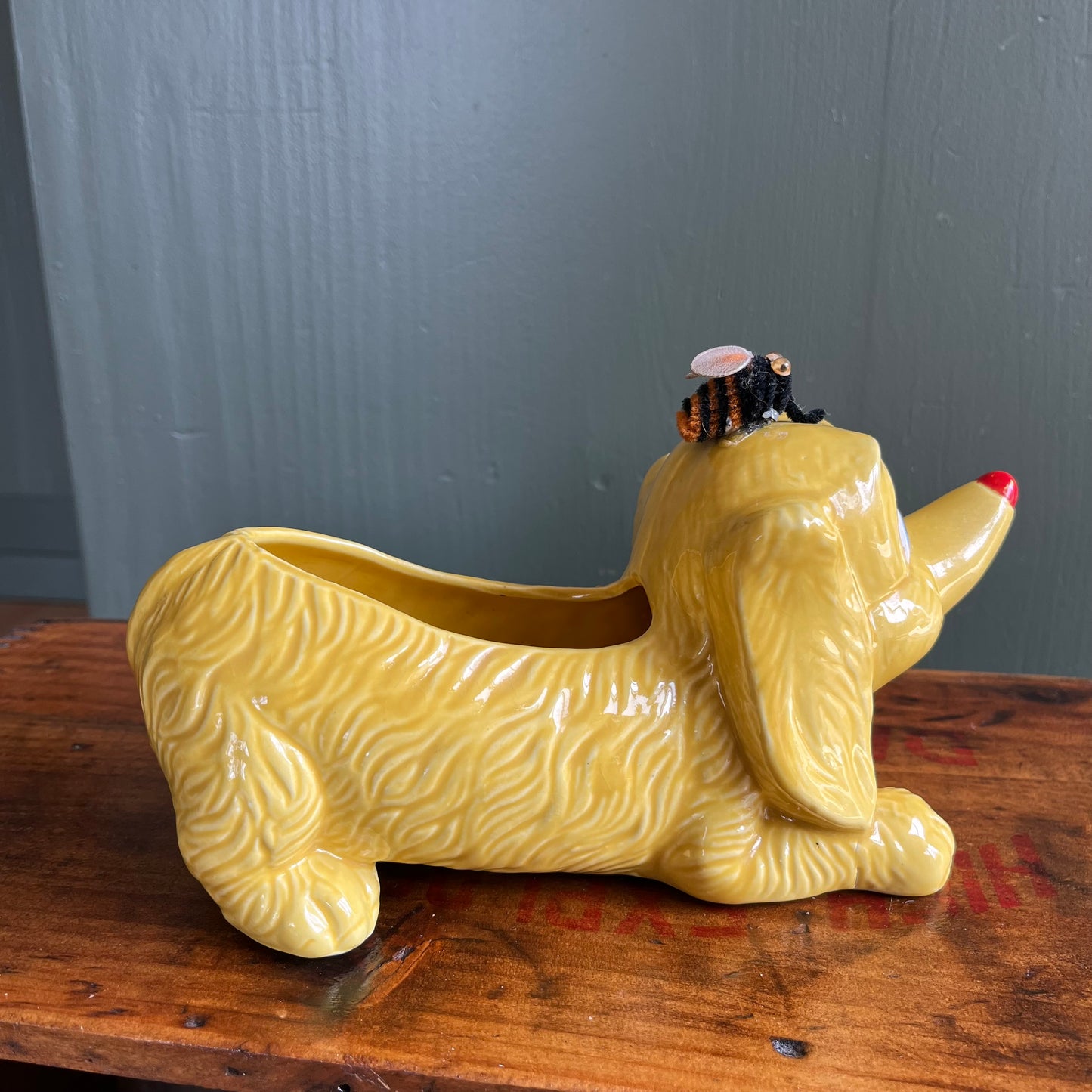 Vintage 60s Japan Dog Planter with Bee